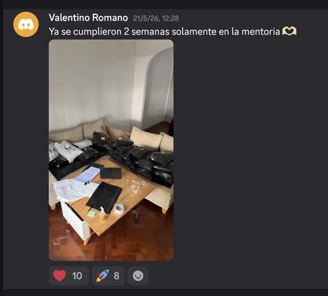 Foto del Discord: Valentino Romano · Ya se cumplieron 2 semanas solamente en la mentoría
