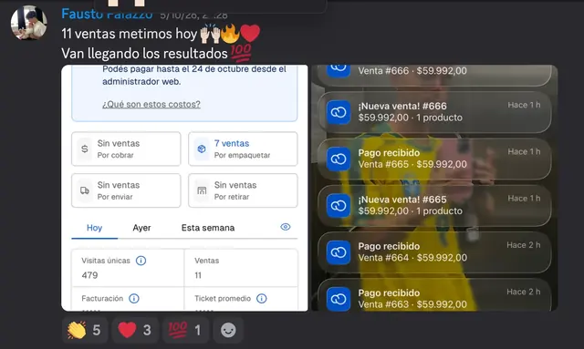 Captura de Discord: Fausto Faiazzo · 11 ventas metimos hoy