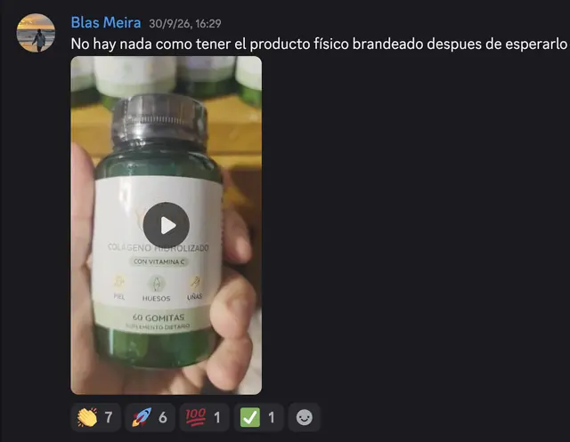 Captura de Discord: Blas Meira · No hay nada como tener el producto físico brandeado