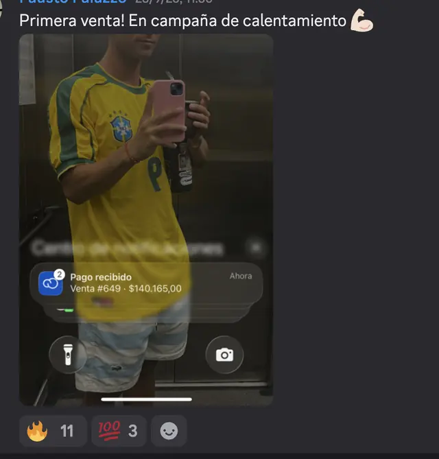 Captura de Discord: Fausto Faiazzo · ¡Primera venta! En campaña de calentamiento