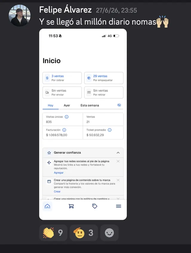 Captura de Discord: Felipe Álvarez · Y se llegó al millón diario