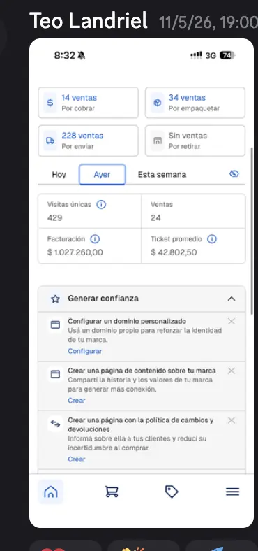 Captura de Discord: Teo Landriel · 24 ventas en un día
