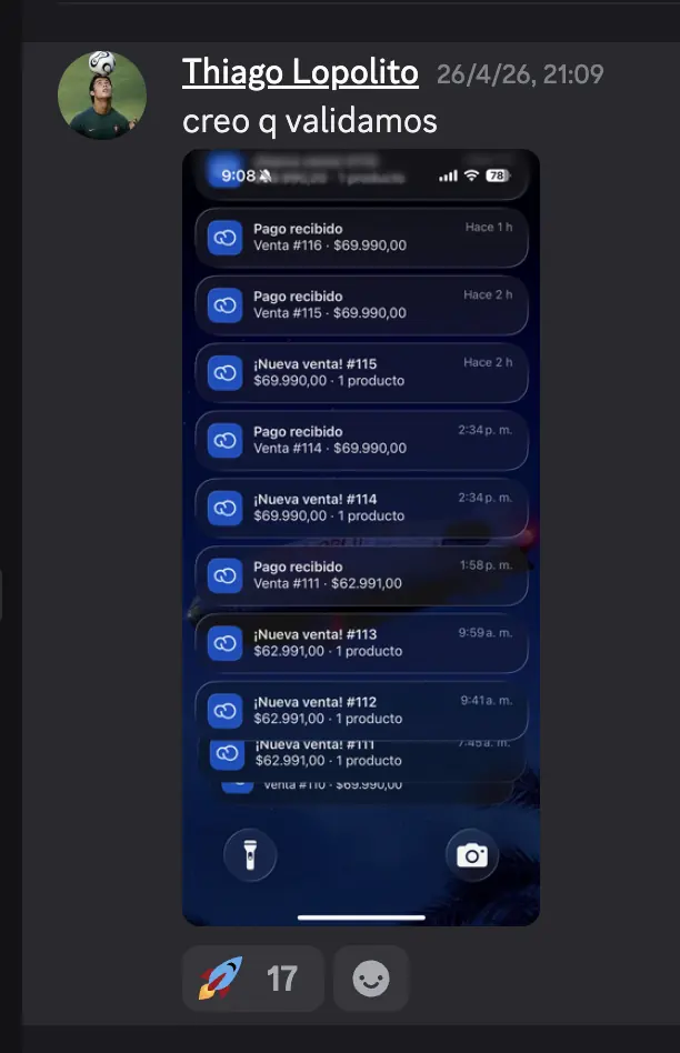 Captura de Discord: Thiago Lopolito · Creo que validamos